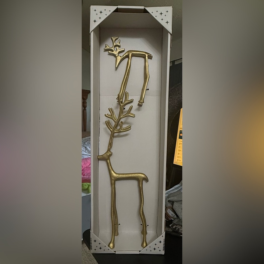 Aldi Merry Moments Reindeer Set Gold 8 + 19 inch Pottery Barn inspired dramatic